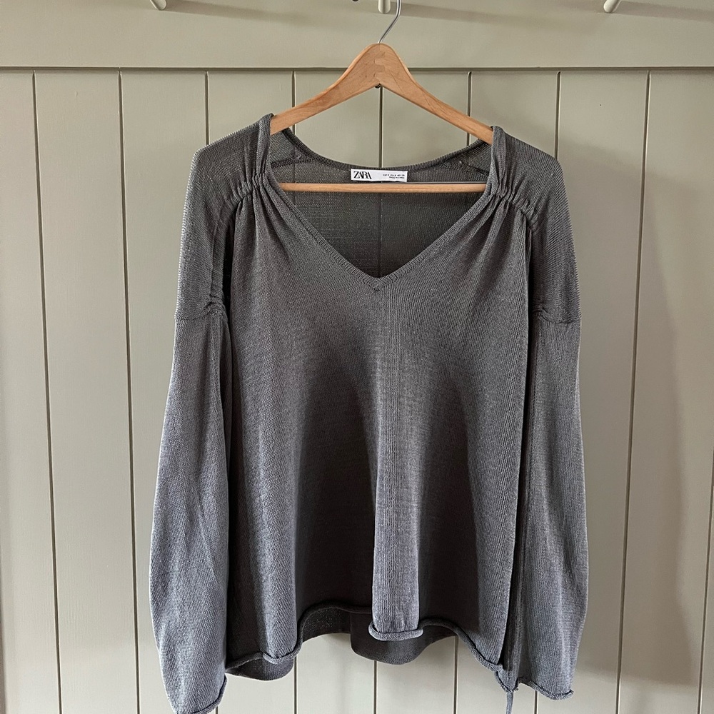 Zara Charcoal Long Sleeve V-Neck Top